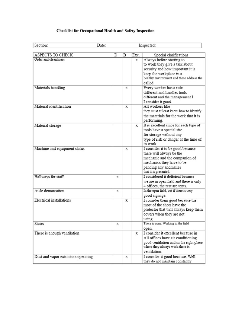 Occupational Health & Safety Inspection Checklist | PDF | Occupational ...