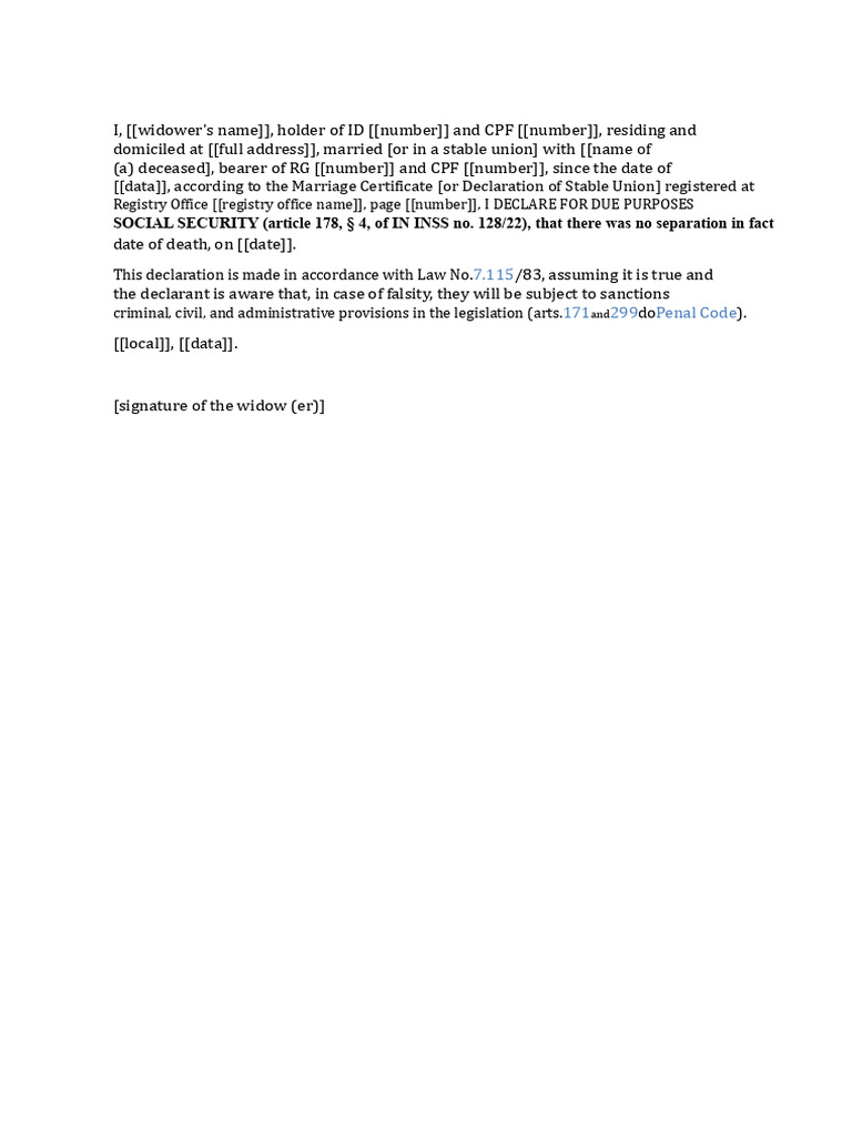 Social Security Declaration for Widower | PDF