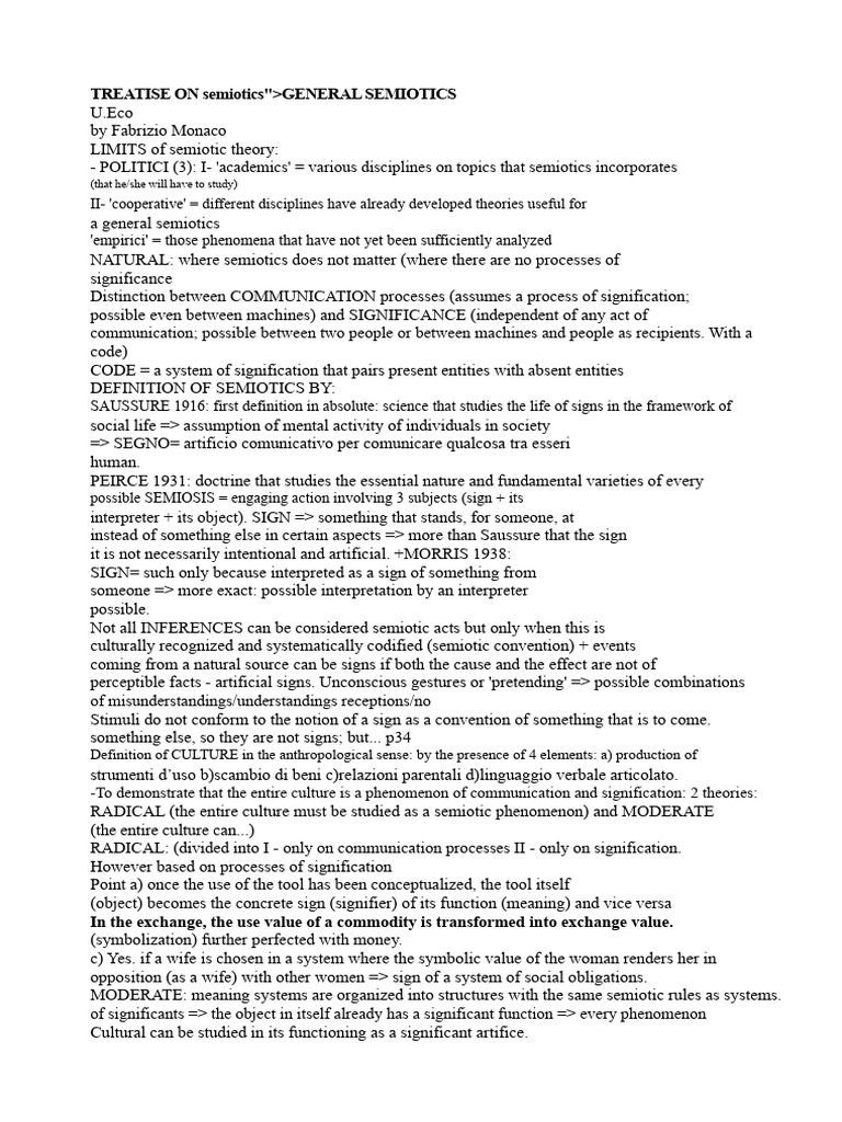 Treatise On General Semiotics - U. Eco | PDF | Semiotics | Semantics