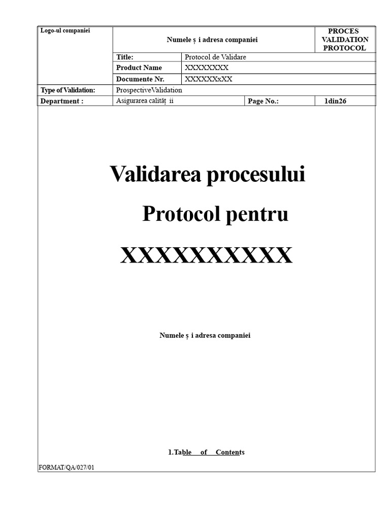 Protocol de Validare A Procesului | PDF