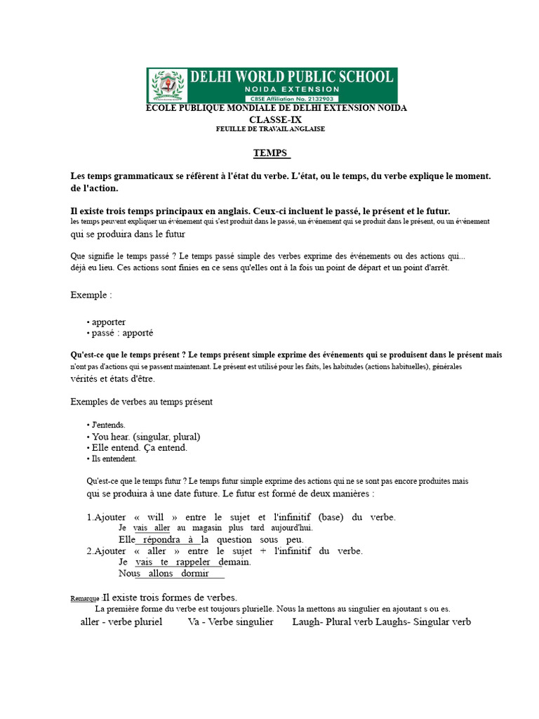 Grammaire anglaise : Les temps verbaux | PDF | Verbe | Typologie ...