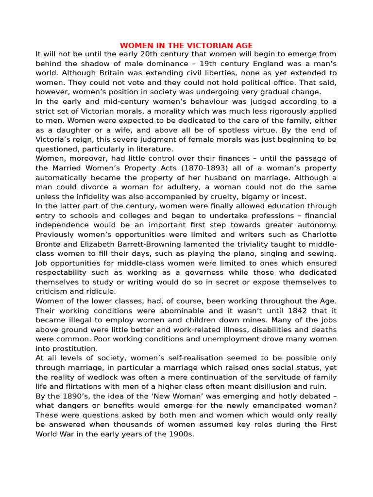 Victorian Women's Roles and Rights | PDF | Victorian Era | Woman