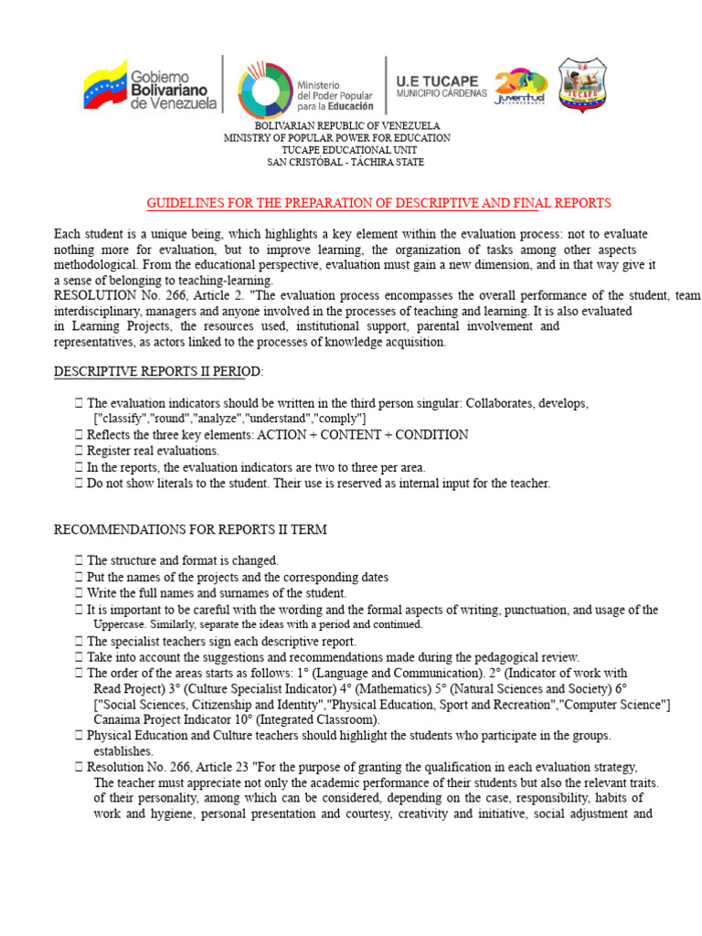 Guidelines Ana For The Preparation of Descriptive Reports | PDF ...