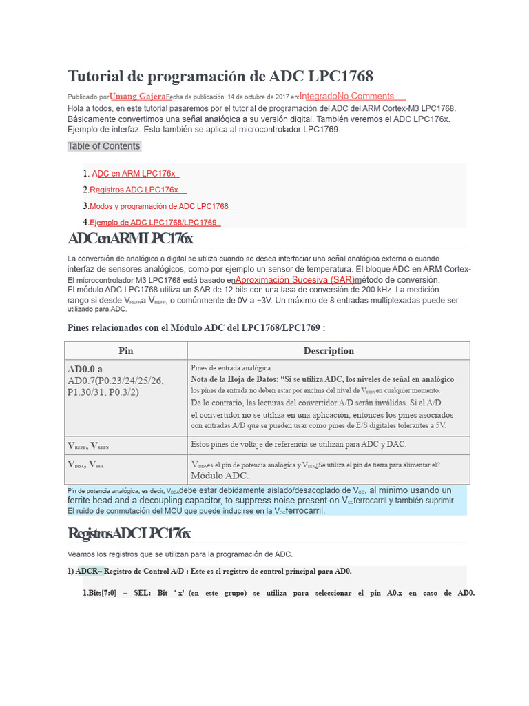Programación del ADC en LPC1768 | PDF | Conversor analógico a digital ...