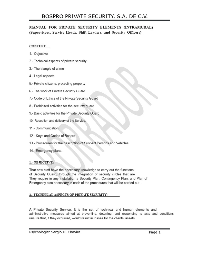 Private Security Manual for Staff | PDF | Crimes | Crime & Violence