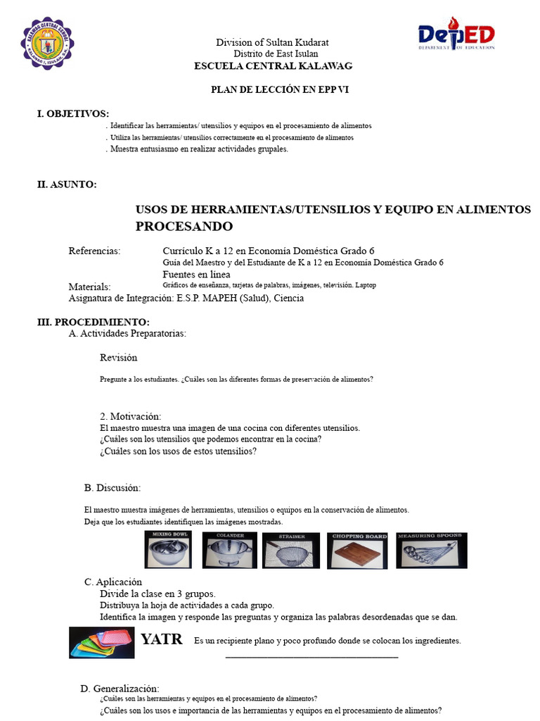 Plan de Lección EPP 6 | PDF