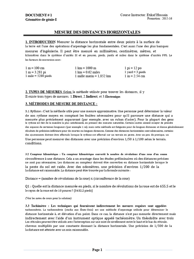 Mesure des distances horizontales en arpentage | PDF | Mètre | Pied (Unité)