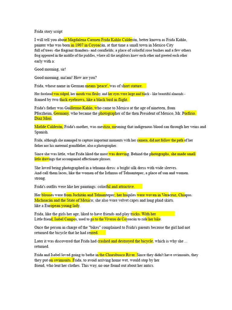 Script Story Frida Kahlo | PDF | Clothing | Fashion