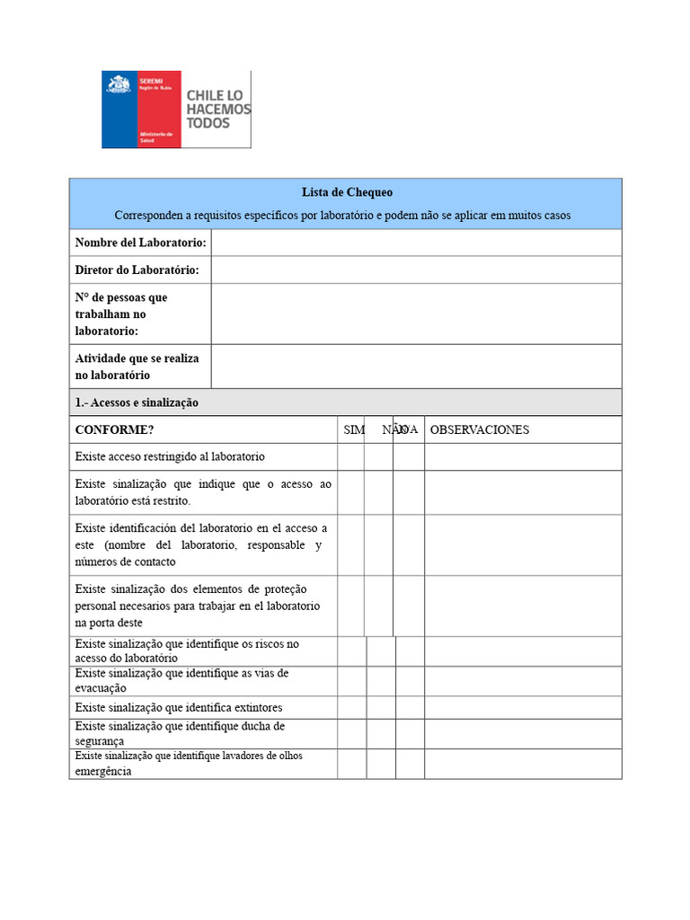 Checklist de Segurança em Laboratórios | PDF | Desperdício | Laboratórios