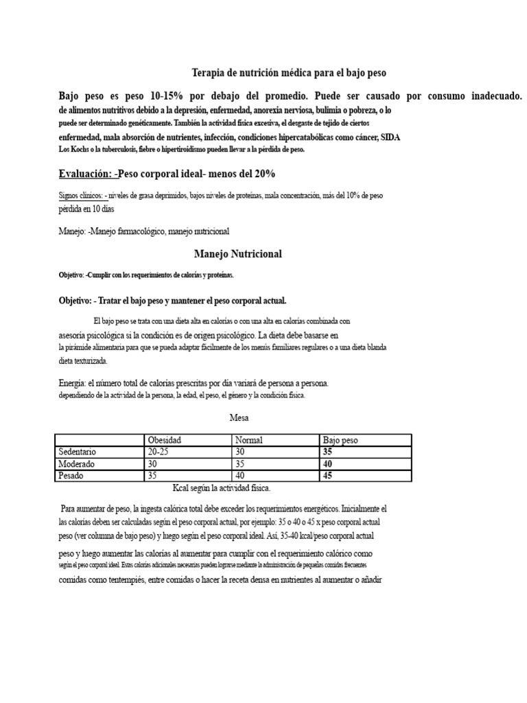 Terapia Nutricional para Bajo Peso | PDF | Nutrición | Dieta y nutrición