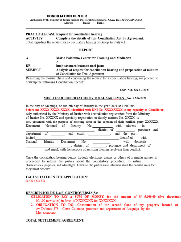 Conciliation Hearing Minutes Agreement | PDF | Signature | Mediation