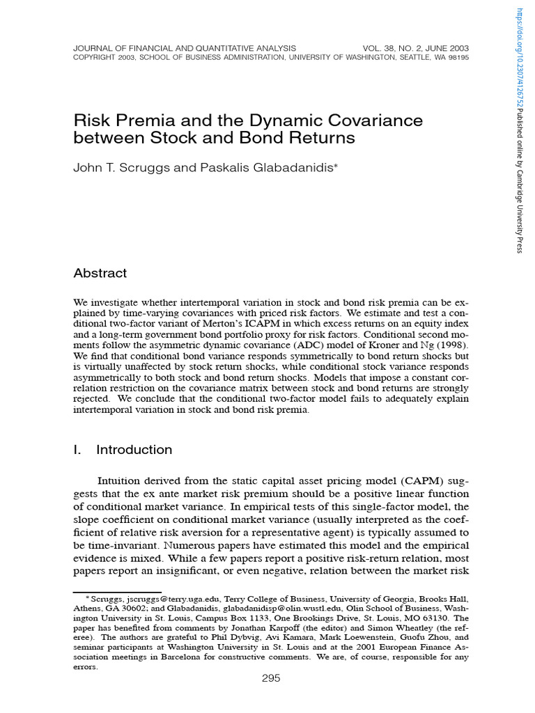 Stock-Bond Risk Premia Dynamics Analysis | PDF | Risk Premium | Variance