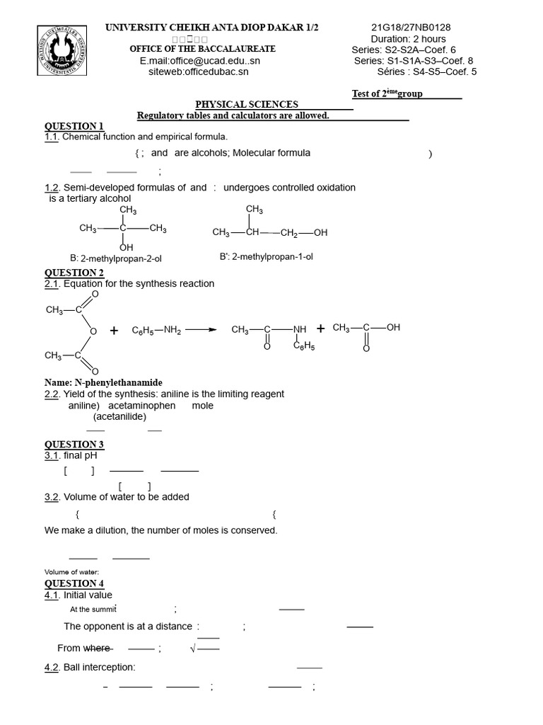 Corrected Bac 2021 Physics S1-S1a-S2-S2a 2ND Group Senegal | PDF ...