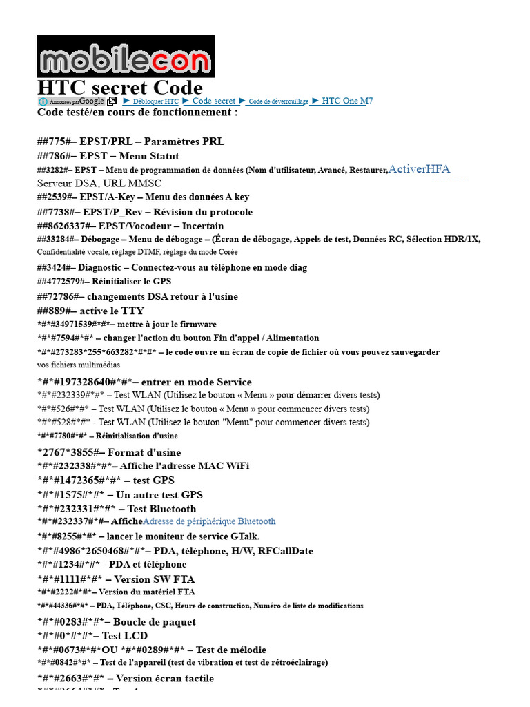 Codes secrets pour débloquer HTC | PDF | Android (Système d ...