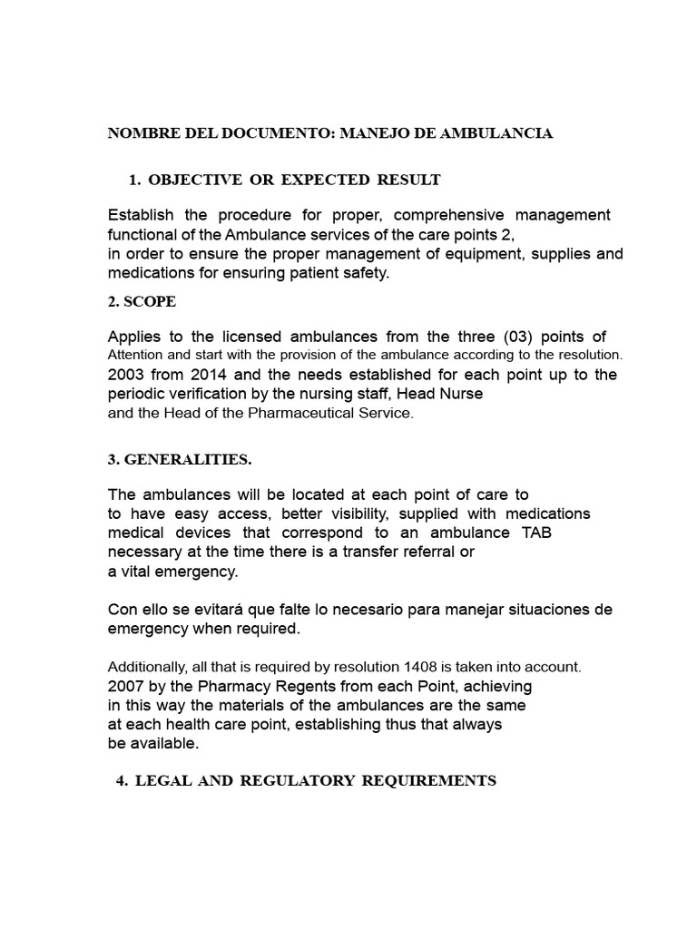 Ambulance Management Procedures Guide | PDF | Medical Device | Pharmacy
