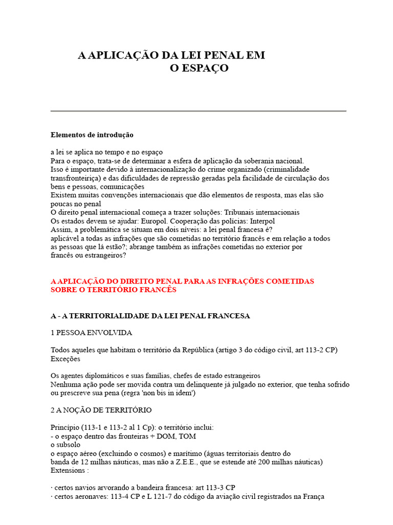 Aplicação da Lei Penal no Espaço Francês | PDF | Crimes | Crime e Violência