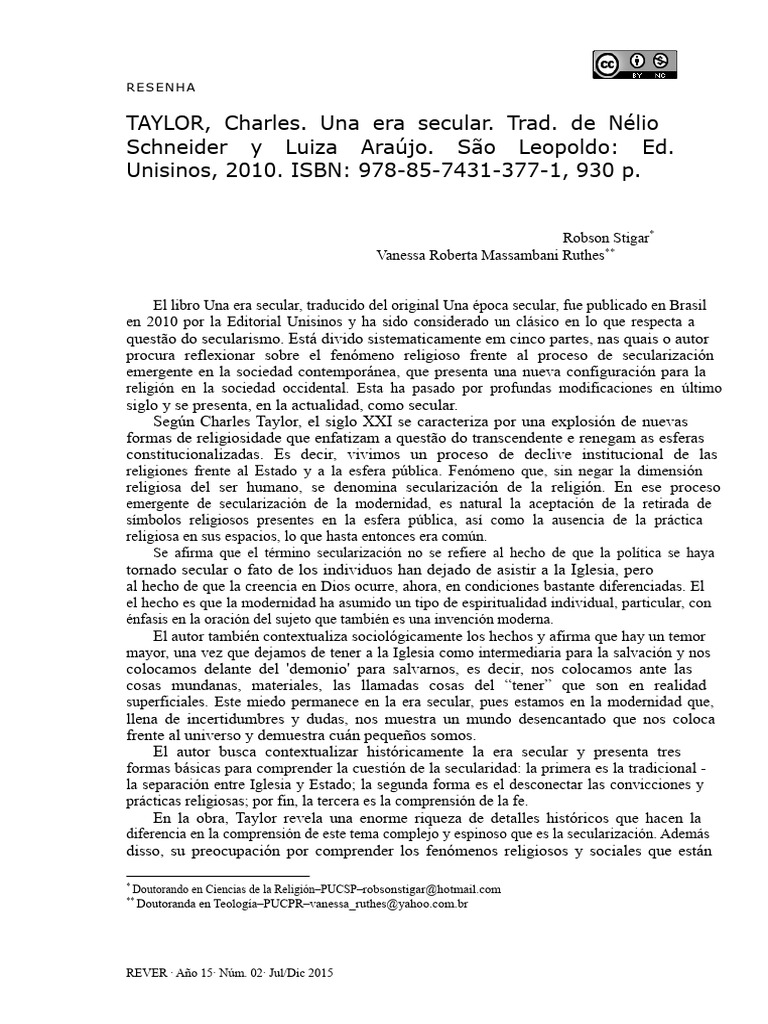 Una Era Secular. TAYLOR, Charles. | PDF | Modernidad | Dios