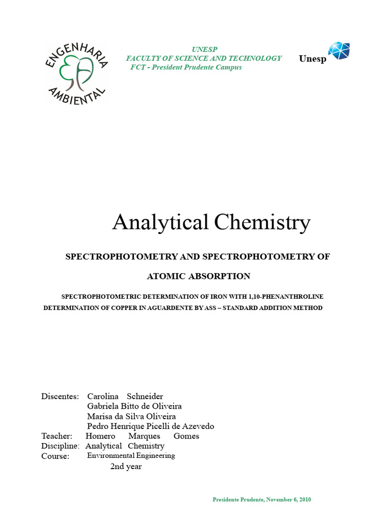 Analytical Chemistry Report: Spectrophotometry | PDF | Absorption ...