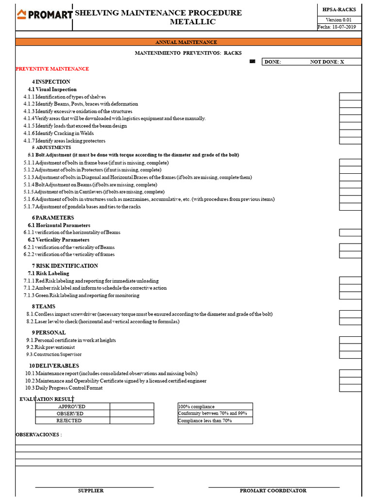 Rack Maintenance Checklist - Santa Clara | PDF | Screw | Nut (Hardware)