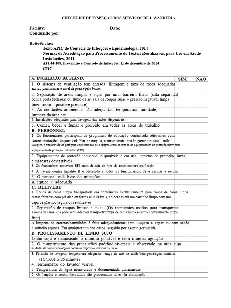 Checklist de Inspeção de Lavanderia | PDF