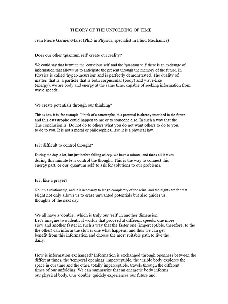 Quantum Self and Time Unfolding Theory | PDF | Thought | Physics