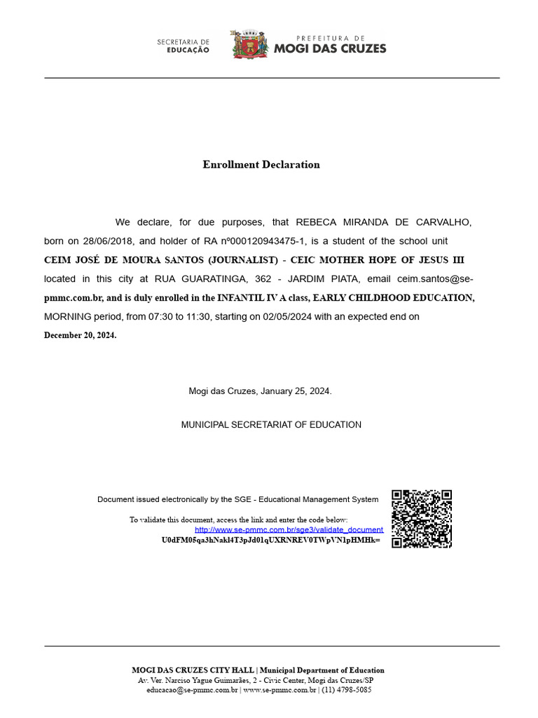 School Enrollment Declaration | PDF