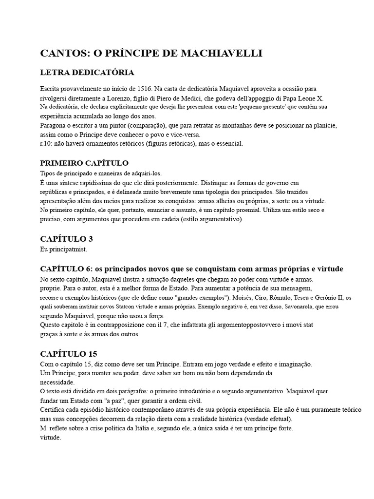 capítulos__o_príncipe | PDF | Nicolau Maquiavel | O Príncipe