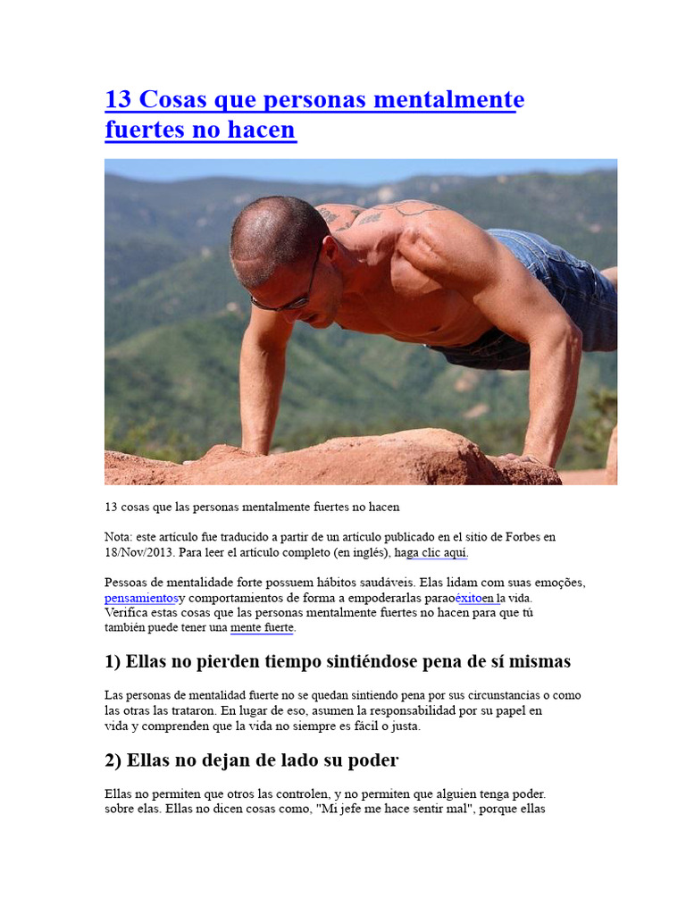 13 Cosas Que Las Personas Mentalmente Fuertes No Hacen | PDF