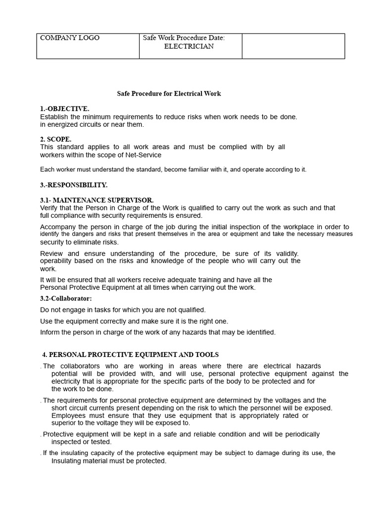 Safe Electrical Work Procedures Guide | PDF | Voltage | Electrician