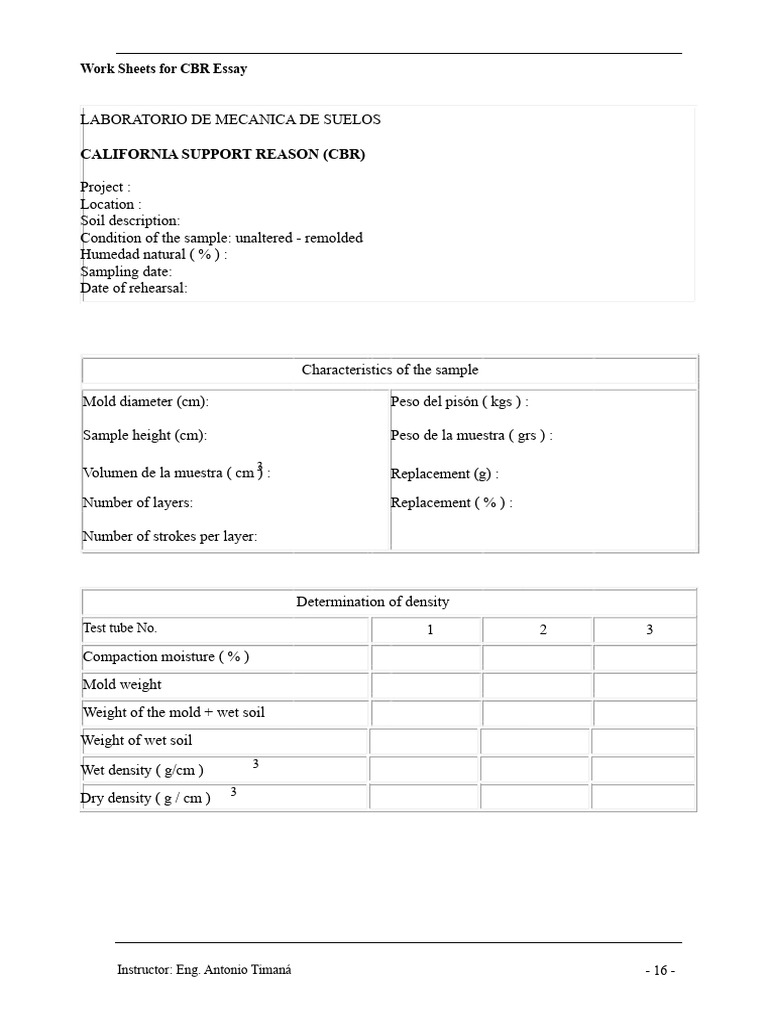 CBR Test Worksheets for Soil Mechanics | PDF | Density | Earth Sciences