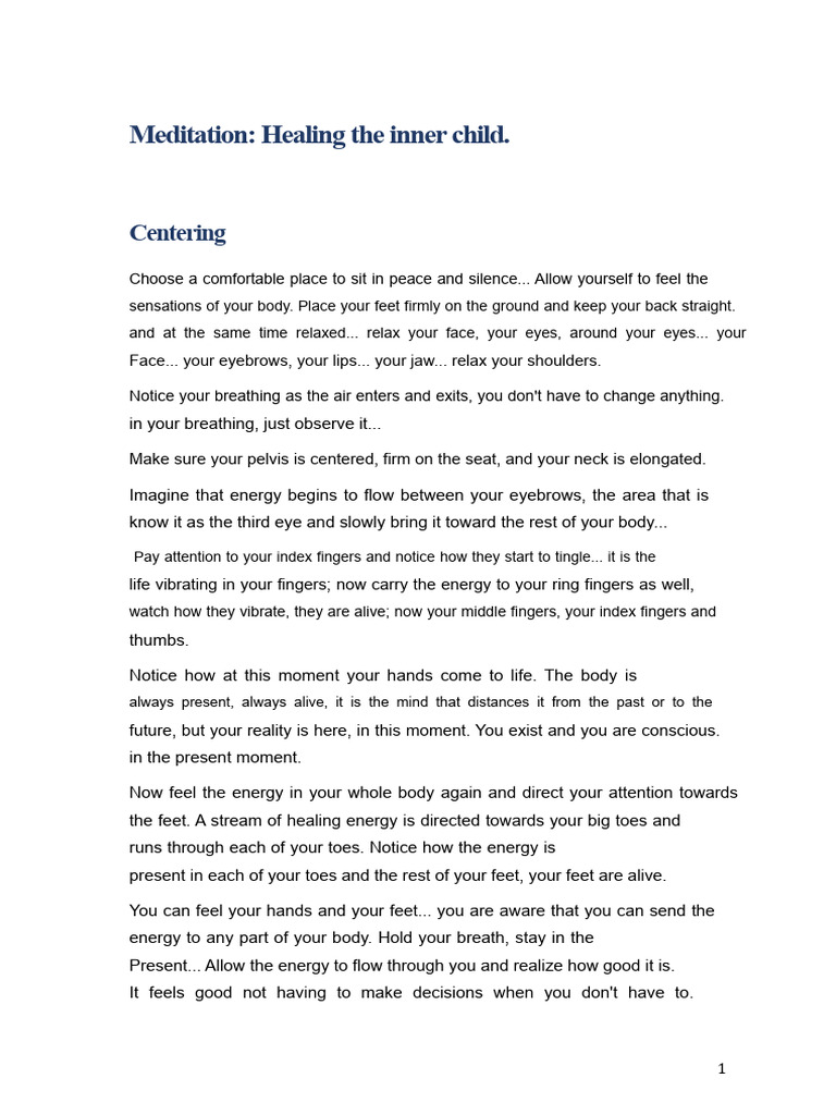 Centering Meditation for Inner Healing | PDF | Fear | Meditation
