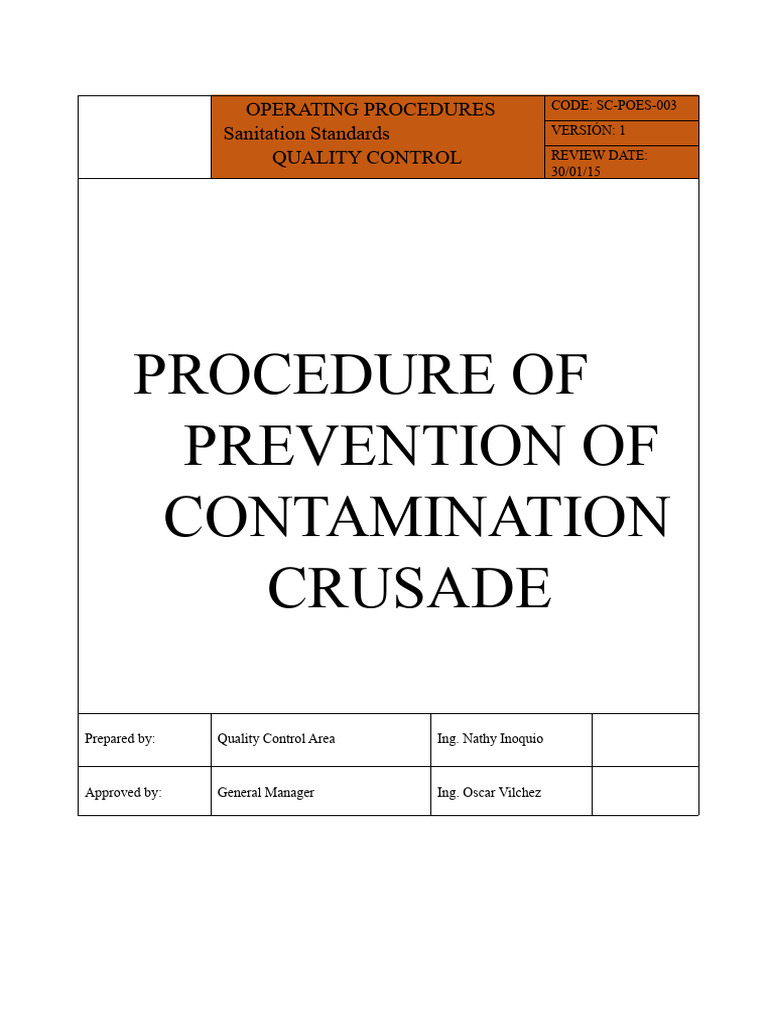291048546-Poes-003-Cross-Contamination Prevention | PDF | Hygiene | Safety