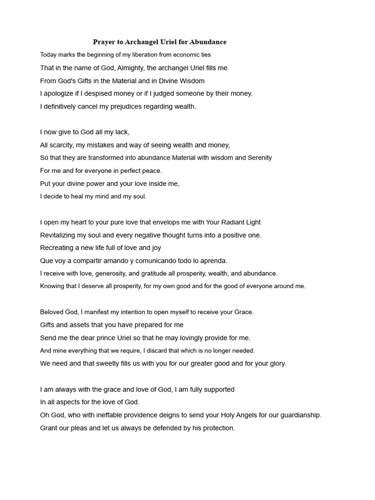 Prayer to Archangel Uriel for Abundance | PDF | Love | Angel