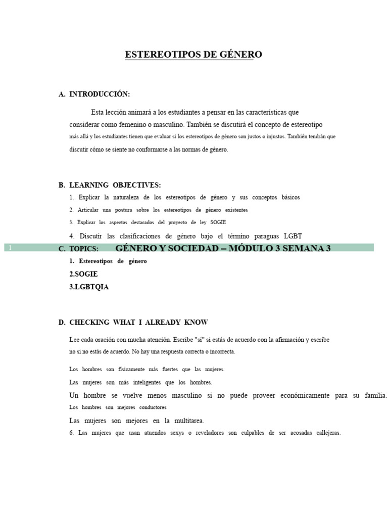 Estereotipos de Género y SOGIE en la Sociedad | PDF | Género | Estudios ...