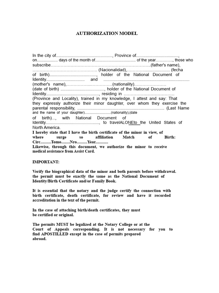 Authorization of The Minor | PDF