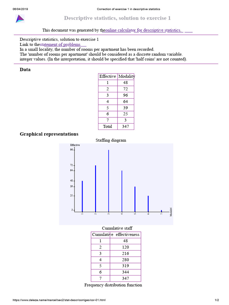 Descriptive Statistics Exercise 1 Solution | PDF | Statistics ...