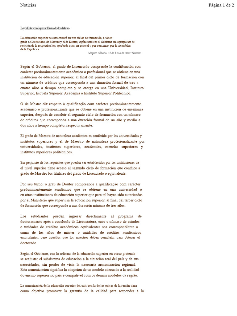 Nueva Ley de Educación Superior - Mozambique | PDF | Doctorado ...