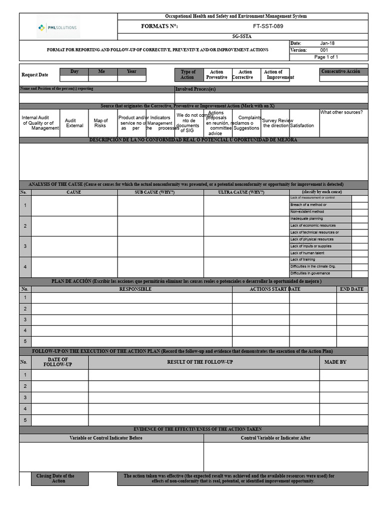 FT-SST-089 Format For Reporting and Tracking of Corrective, Preventive ...