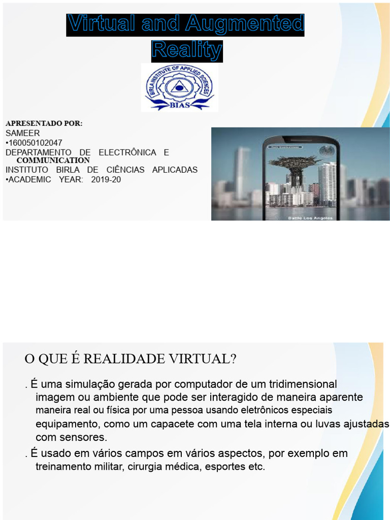 PPT Sobre Realidade Virtual e Realidade Aumentada | PDF | Realidade ...