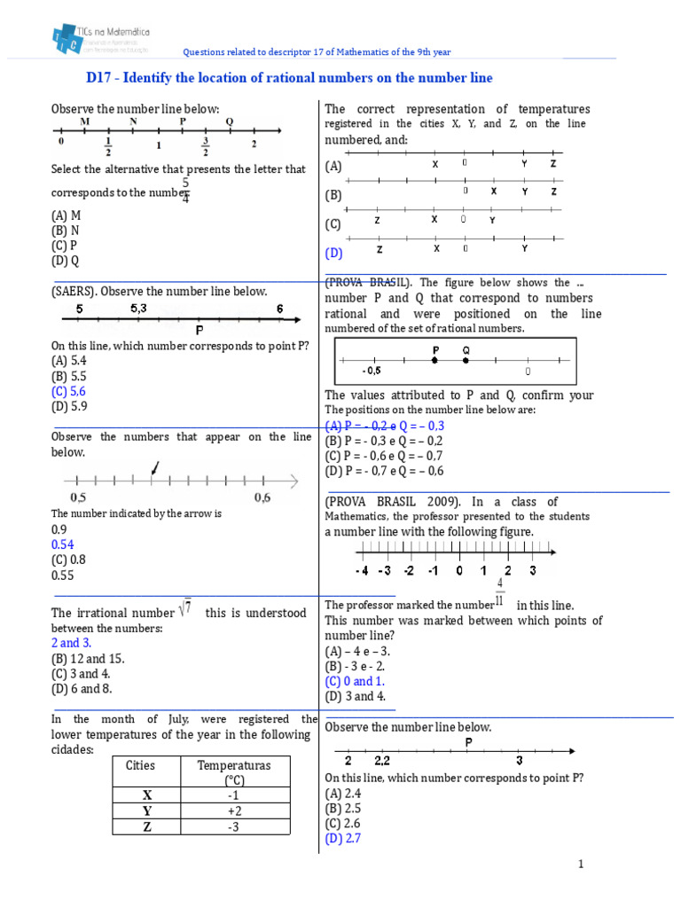Rational Numbers on Number Line Exercises | PDF | Numbers | Rational Number