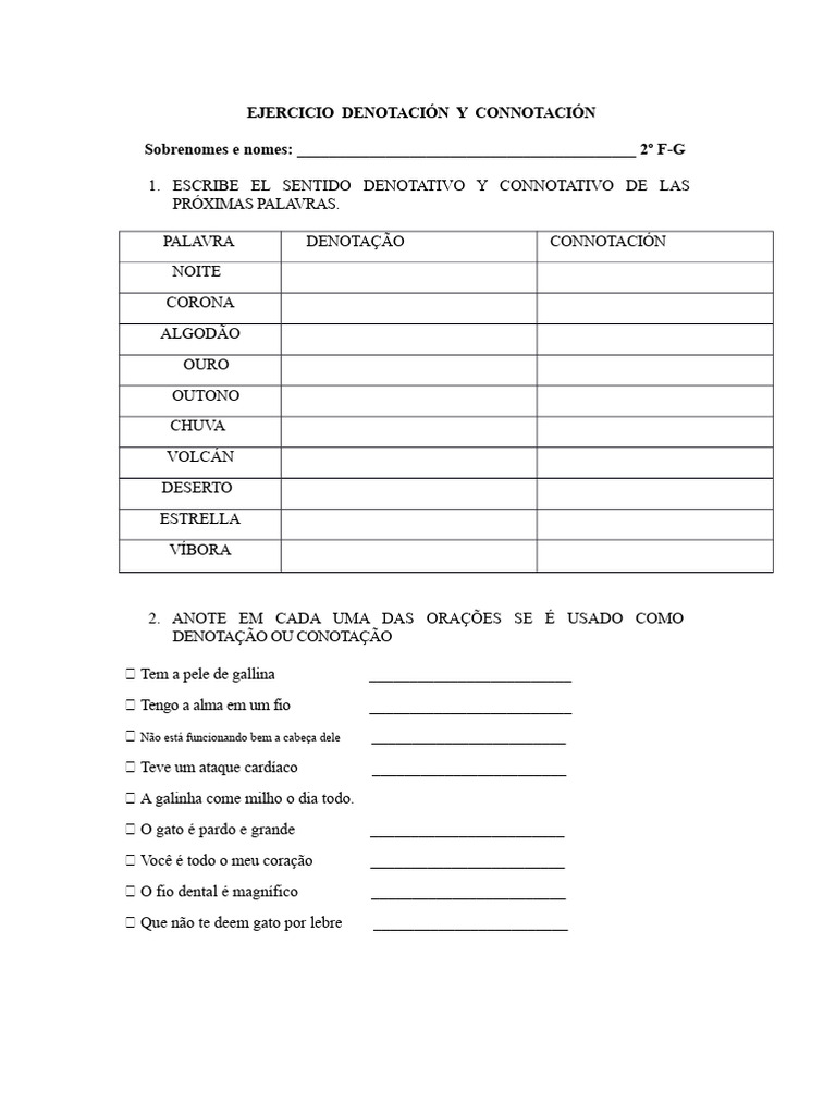 Exercício de Denotação e Conotação | PDF