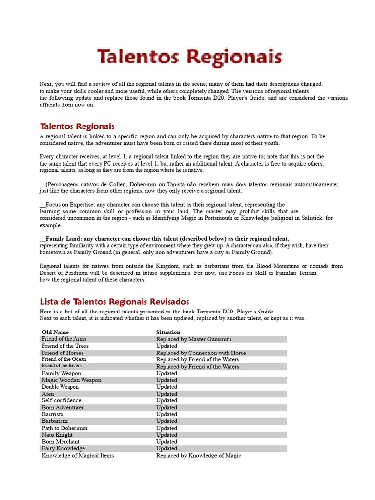 Updated Regional Talents Overview | PDF | Magician (Fantasy)