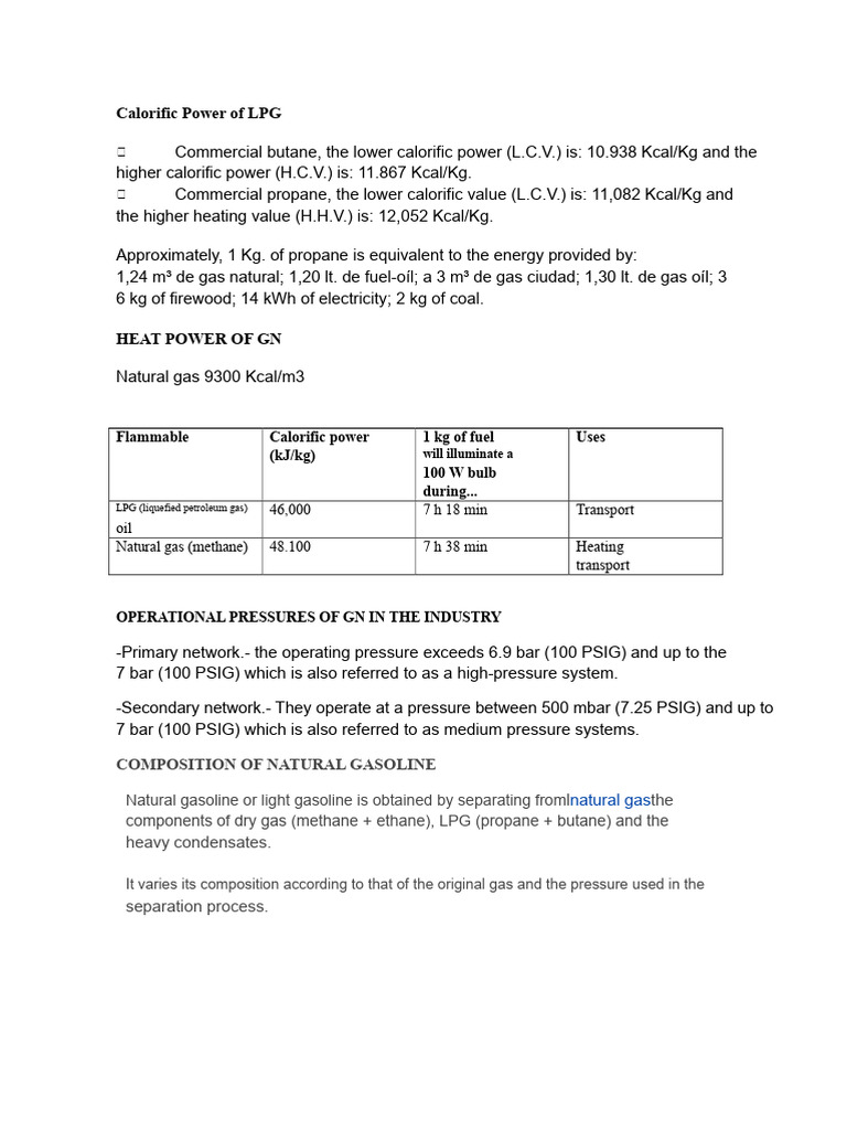 Calorific Values of LPG and Natural Gas | PDF | Liquefied Petroleum Gas ...