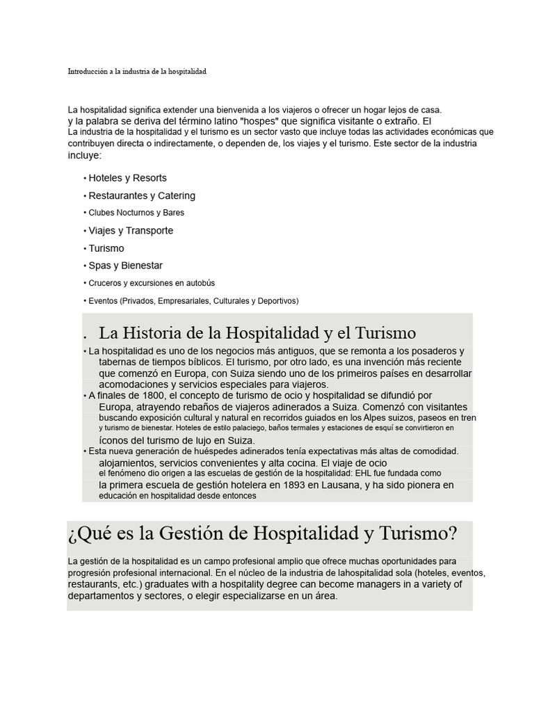 Introducción a la Industria de la Hospitalidad | PDF | Turismo | Hotel