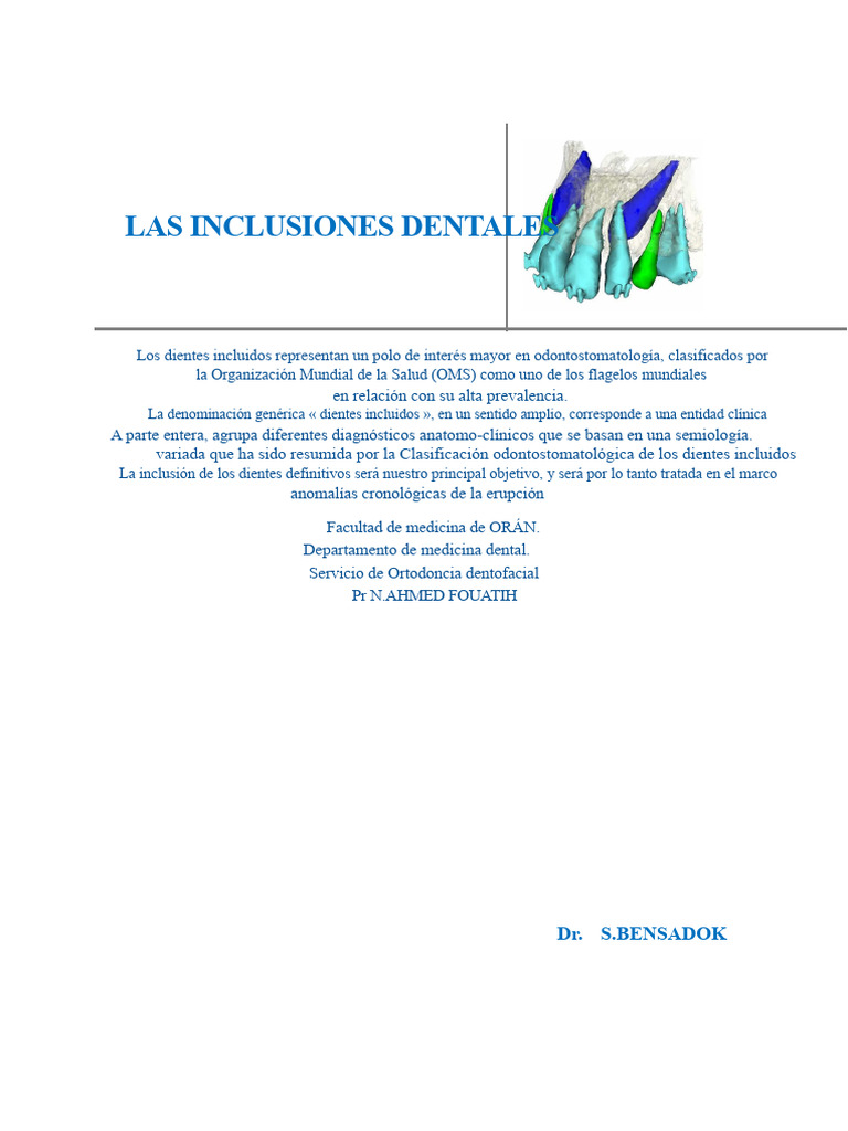 Dientes Incluidos: Clasificación y Erupción | PDF | Diente | Odontología