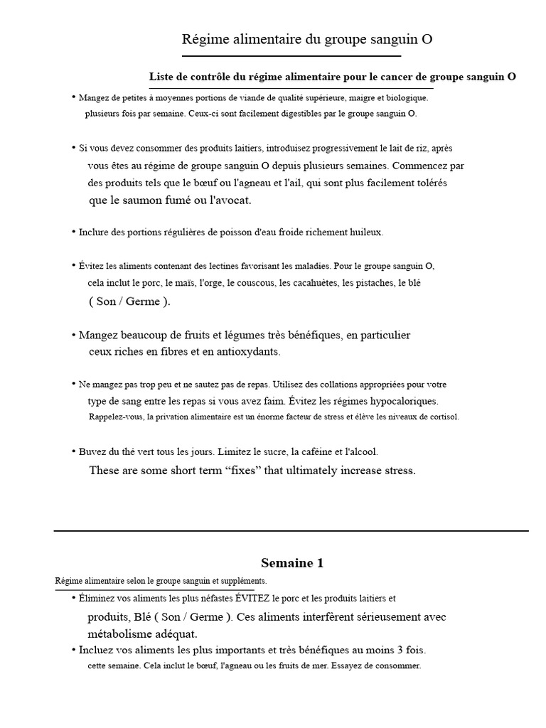 Régime alimentaire pour groupe sanguin O PDF Stress (Biologie) Viande — free download