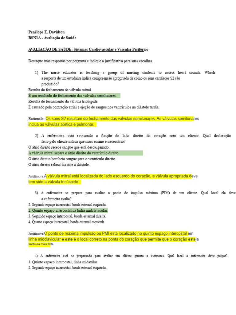 Avaliação do Sistema Cardiovascular e Vascular | PDF | Coração | Átrio ...