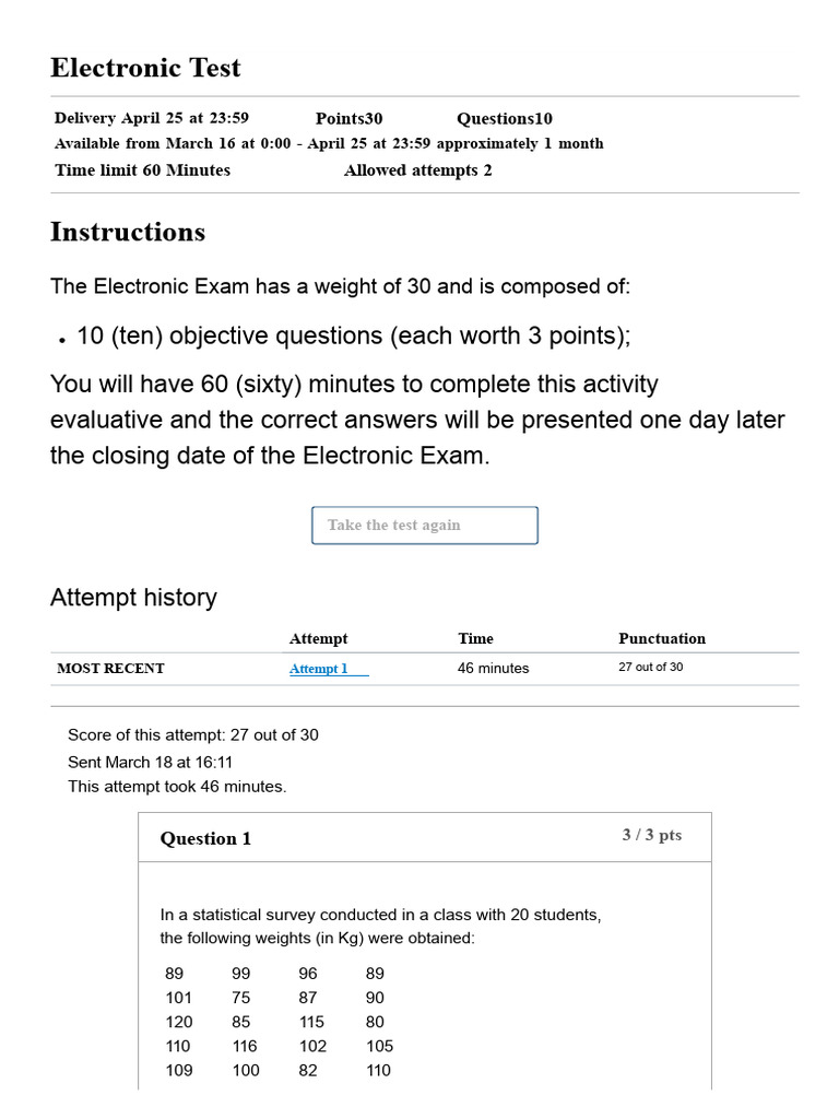 Electronic Test Instructions and Details | PDF | Statistical ...