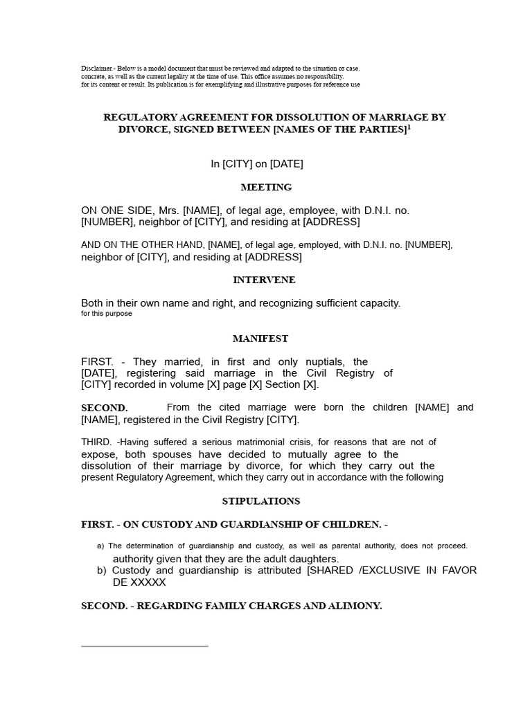 Mutual Agreement Regulation Model 2 | PDF | Divorce | Marriage