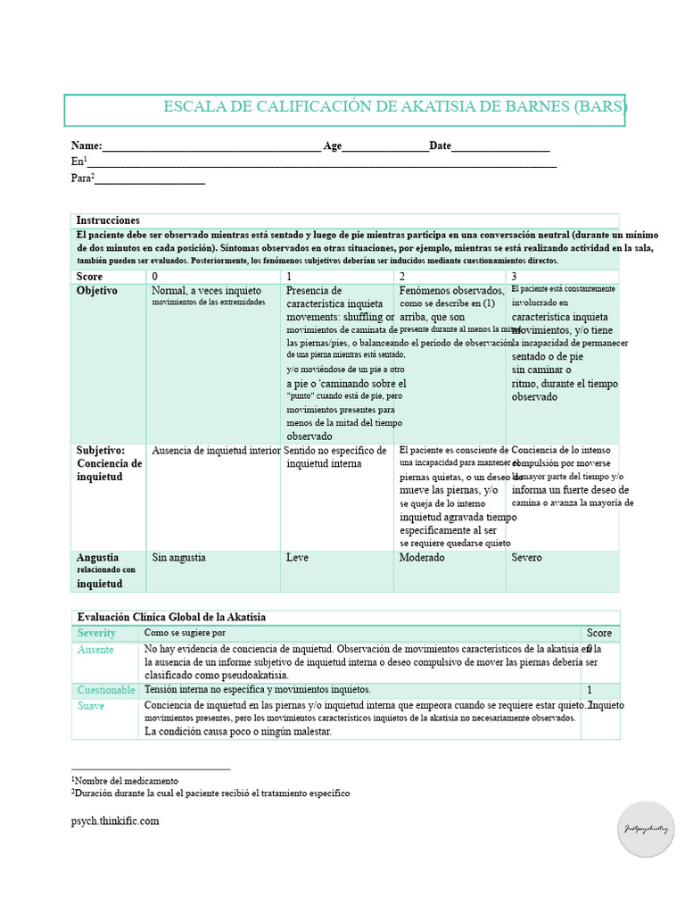 Escala de Akatisia de Barnes (BARS) | PDF | Salud mental | Medicina